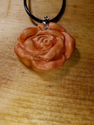Handmade Ceramic Floral Shaped Pendant | Peach Color Flower Pendant Necklace with Braided Leather Necklace - image6